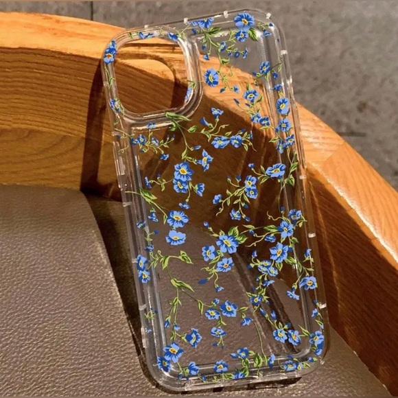 Apple iPhone 16 PRO Phone Case Transparent TPU Flexible Case Tiny Blue Flowers - Picture 2 of 5